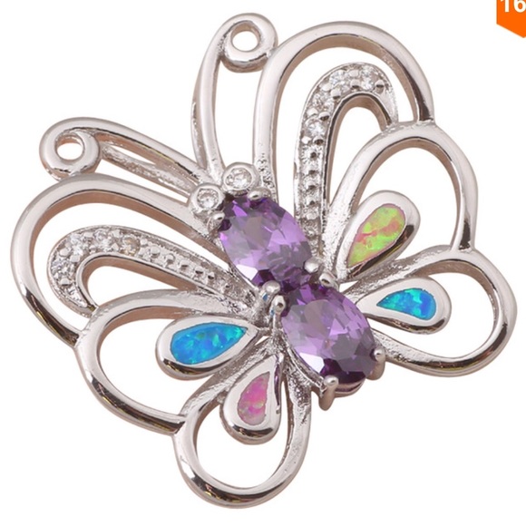 💜925 Silver Fire Opal/Amethyst/Zirconia Necklace - Picture 4 of 4